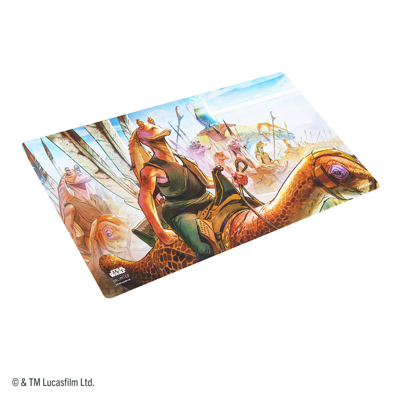 Load image into Gallery viewer, Star Wars: Unlimited Game Mat - Jar Jar Binks - Front of game mat featuring art of Jar Jar Binks. 

