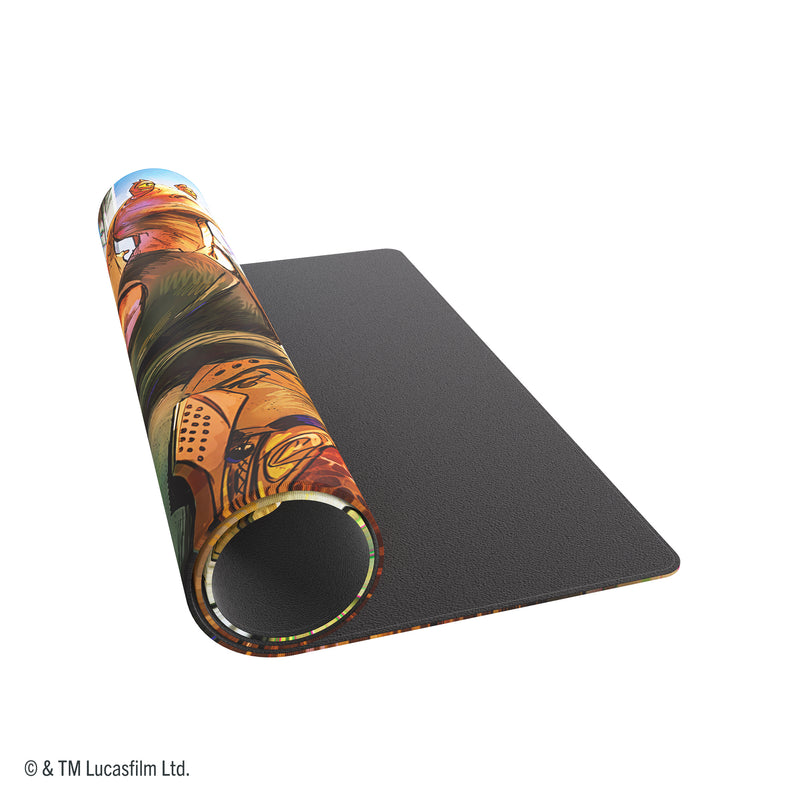 Load image into Gallery viewer, Star Wars: Unlimited Game Mat - Jar Jar Binks - View of partially rolled up game mat. 
