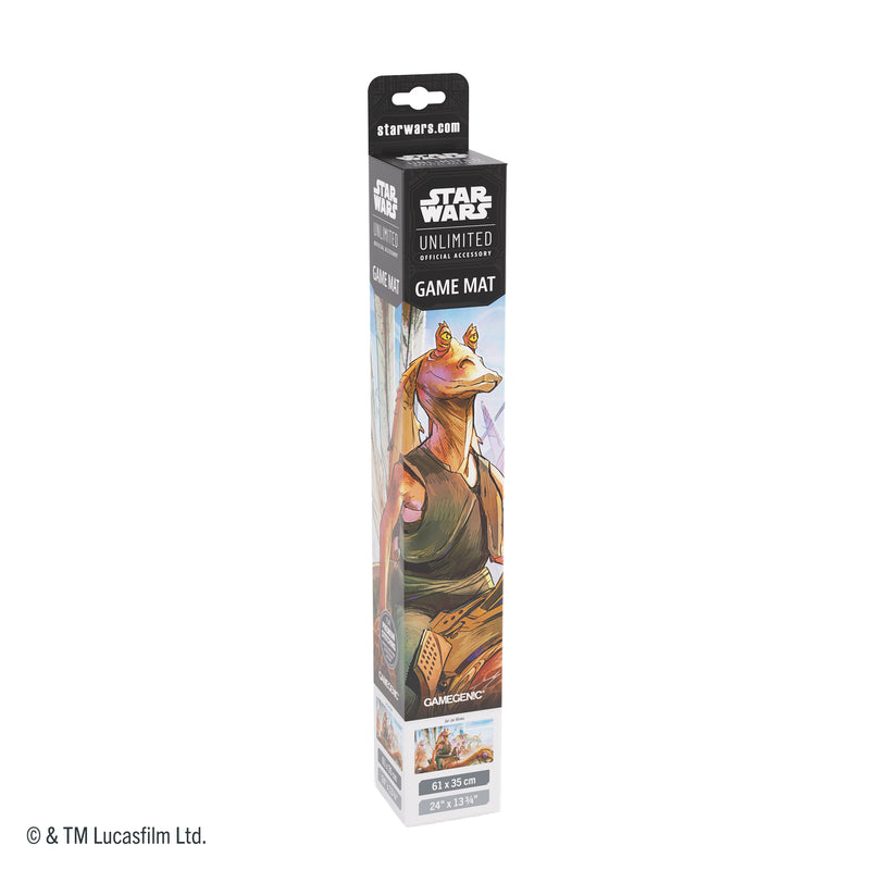 Load image into Gallery viewer, Star Wars: Unlimited Game Mat - Jar Jar Binks - Front of packaging featuring art of Jar Jar Binks. 
