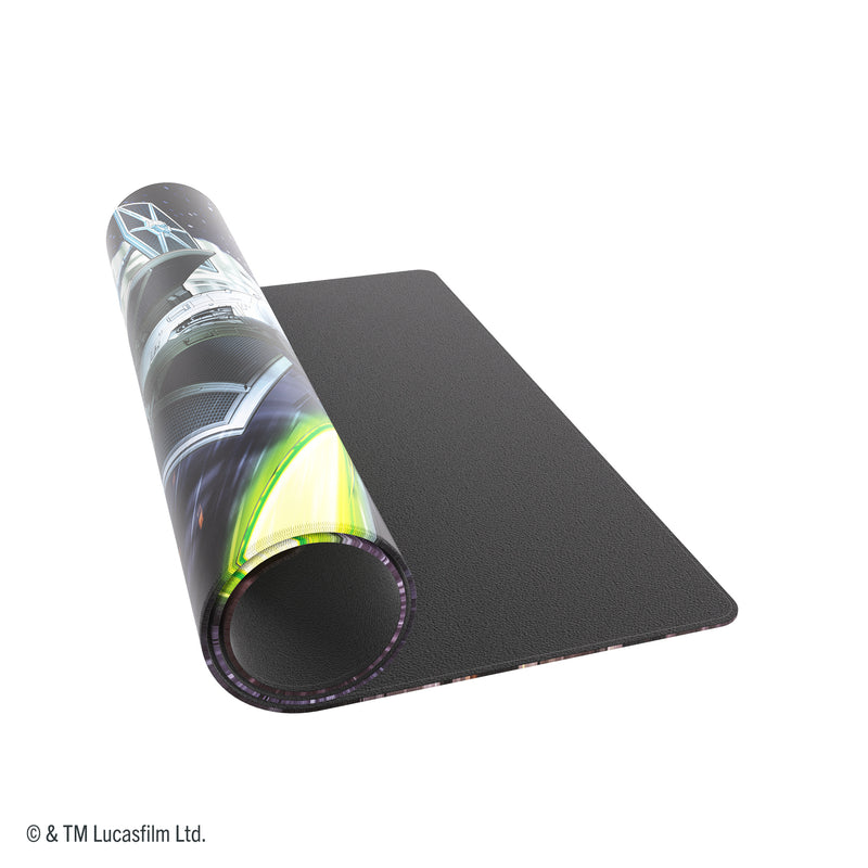 Load image into Gallery viewer, Star Wars: Unlimited Shiny Game Mat - Victor Squadron - View of partially rolled up game mat. 
