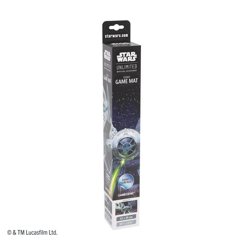 Load image into Gallery viewer, Star Wars: Unlimited Shiny Game Mat - Victor Squadron - Front of packaging featuring art of TIE Fighter. 
