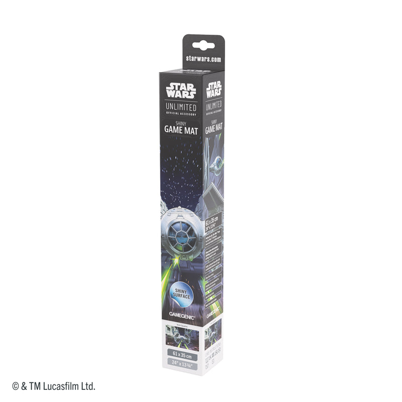 Load image into Gallery viewer, Star Wars: Unlimited Shiny Game Mat - Victor Squadron - Front of packaging featuring art of TIE Fighter. 
