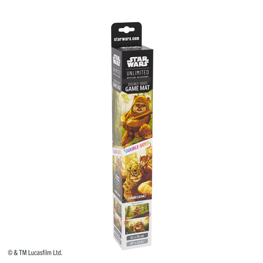 Star Wars: Unlimited Double-Sided Game Mat - Wicket & Ewok Archers - Front of packaging with art of Ewok Archers and Wicket. 