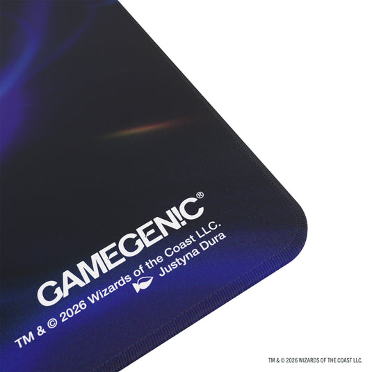 Magic: The Gathering | Reality Fracture Prime Playmat - Close up view of Gamegenic branding in corner of the playmat.