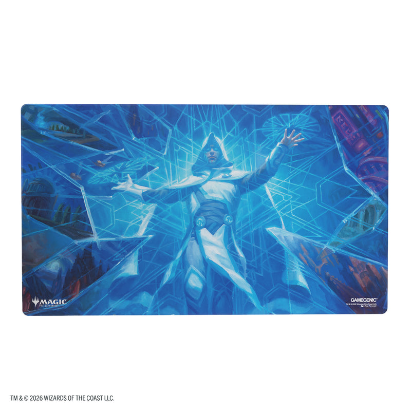Load image into Gallery viewer, Magic: The Gathering | Reality Fracture Shiny Playmat - Overwrite the Multiverse - View of playmat featuring art of Magic the Gathering character with Gamegenic and Magic the Gathering branding in the corners.

