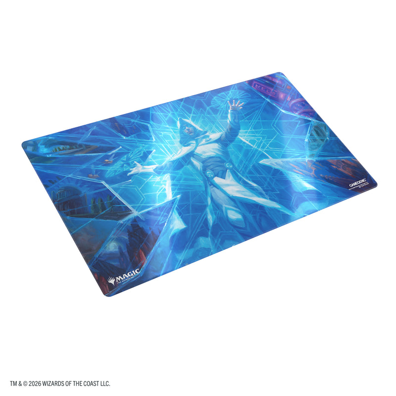 Load image into Gallery viewer, Magic: The Gathering | Reality Fracture Shiny Playmat - Overwrite the Multiverse - View of playmat featuring art of Magic the Gathering character with Gamegenic and Magic the Gathering branding in the corners.
