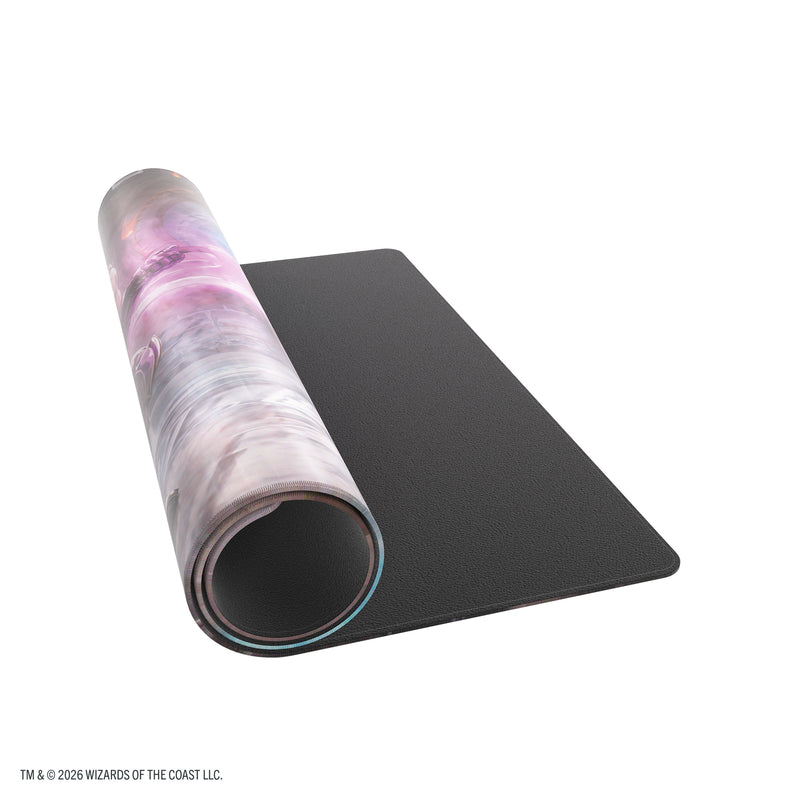 Load image into Gallery viewer, Magic: The Gathering | Reality Fracture Shiny Playmat - Garruk of the Veil/Garruk Uncursed - View of partially rolled up playmat showing underside of playmat.
