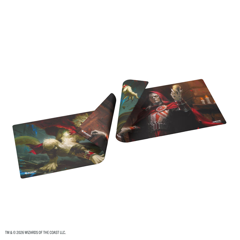 Load image into Gallery viewer, Magic: The Gathering | Reality Fracture Double-sided Playmat - Edgar, Ancient Bloodlord/Edgar, Moonlit Sovereign - Views of both sides of playmat featuring art of Magic the Gathering characters.
