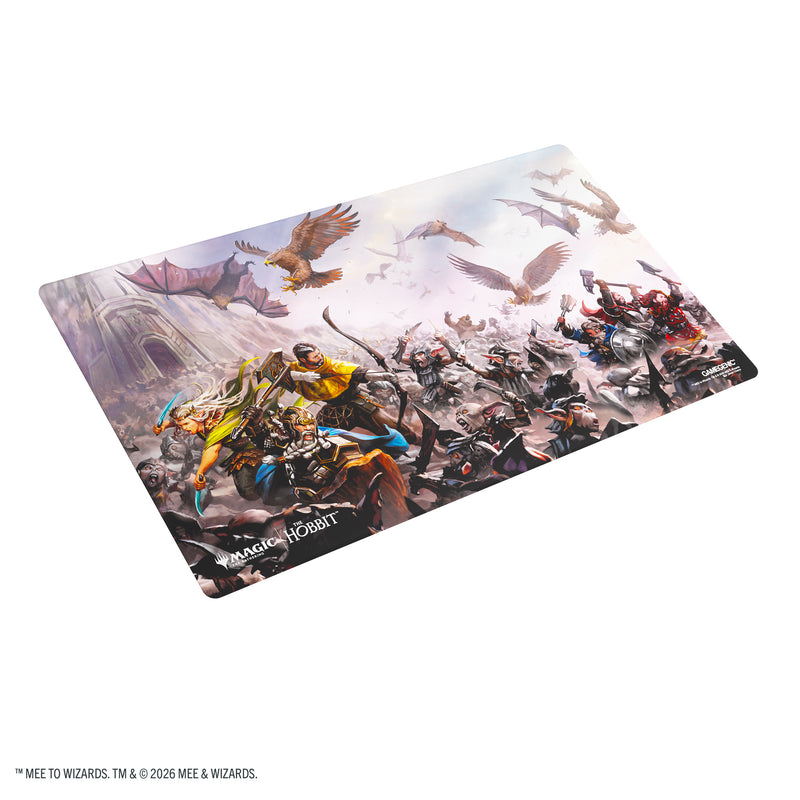 Load image into Gallery viewer, Magic: The Gathering | The Hobbit Prime Playmat - Battle of Five Armies - View of front of playmat featuring art of the Battle of Five Armies. 
