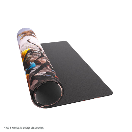 Magic: The Gathering | The Hobbit Prime Playmat - Battle of Five Armies - View of front of partially rolled up game mat. 