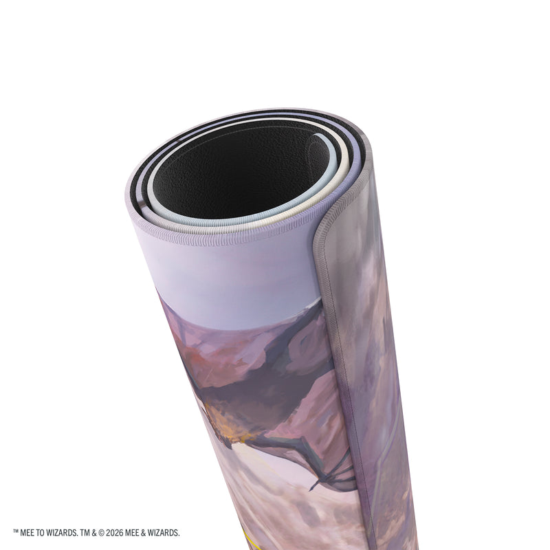 Load image into Gallery viewer, Magic: The Gathering | The Hobbit Prime Playmat - Battle of Five Armies - View of rolled up game mat. 
