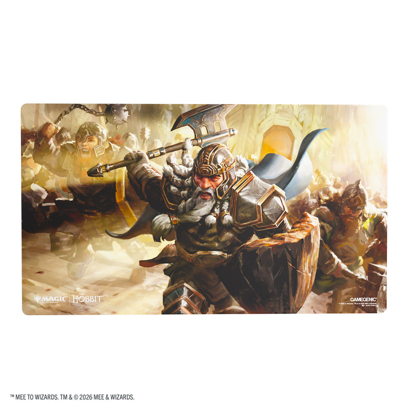 Load image into Gallery viewer, Magic: The Gathering | The Hobbit Prime Playmat - Thorin, Mountain-King - View of front of game mat featuring art of Thorin. 
