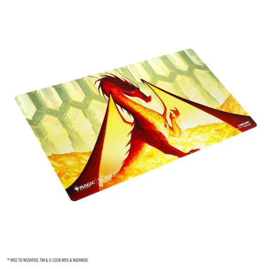 Magic: The Gathering | The Hobbit Shiny Playmat - Smaug the Golden - View of front of playmat featuring art of Smaug the Golden. 