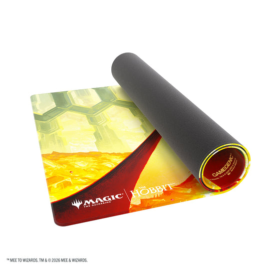Magic: The Gathering | The Hobbit Shiny Playmat - Smaug the Golden - View of partially rolled up playmat. 