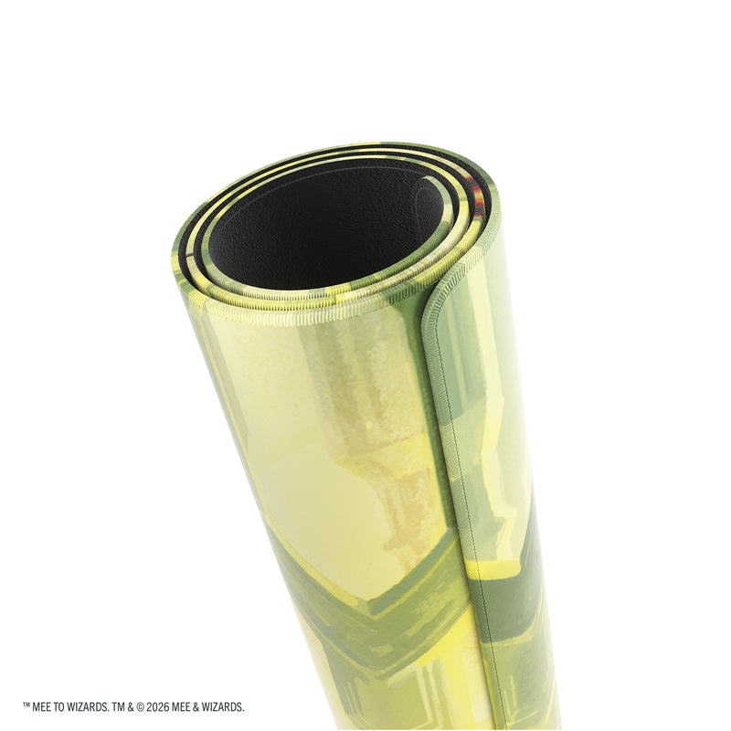 Load image into Gallery viewer, Magic: The Gathering | The Hobbit Shiny Playmat - Smaug the Golden - View of rolled up playmat. 
