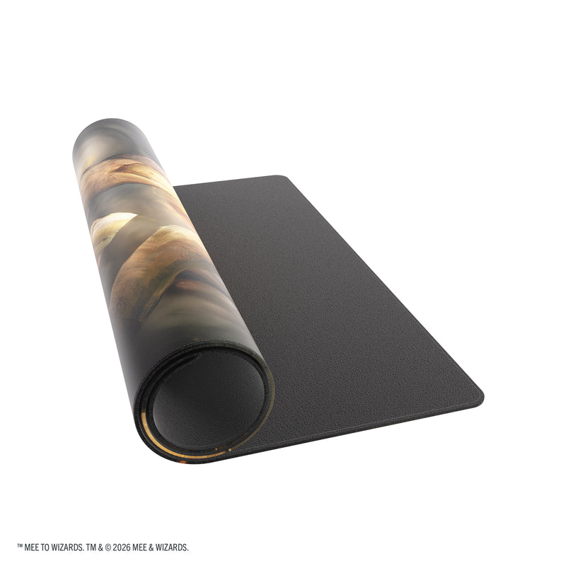 Load image into Gallery viewer, Magic: The Gathering | The Hobbit Shiny Playmat - My Precious - View of partially rolled up playmat.
