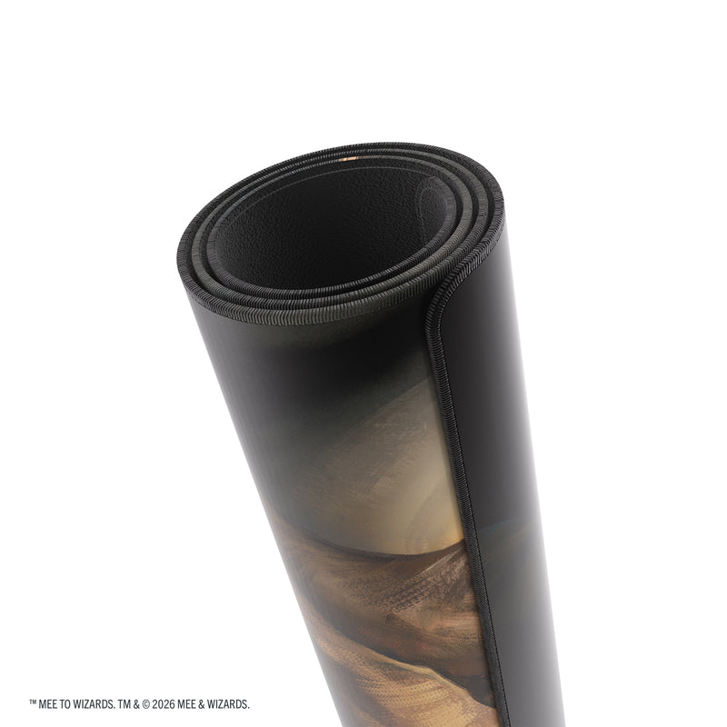 Load image into Gallery viewer, Magic: The Gathering | The Hobbit Shiny Playmat - My Precious - View of rolled up playmat.
