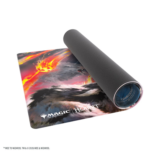 Magic: The Gathering | The Hobbit Shiny Playmat - Gandalf, Shadow's Foe - View of partially rolled up playmat. 