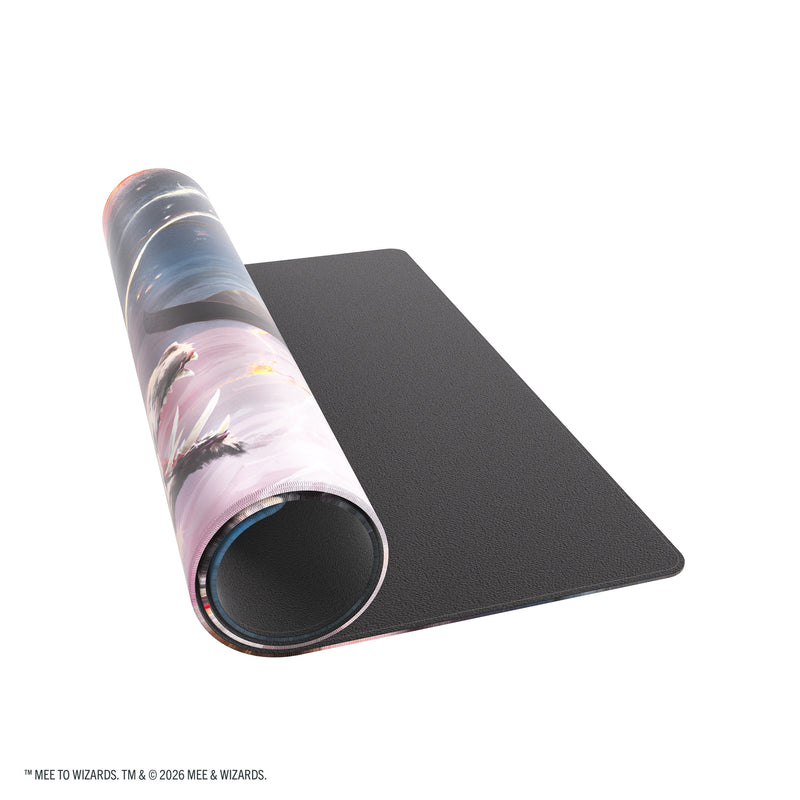 Load image into Gallery viewer, Magic: The Gathering | The Hobbit Shiny Playmat - Gandalf, Shadow's Foe - View of partially rolled up playmat. 
