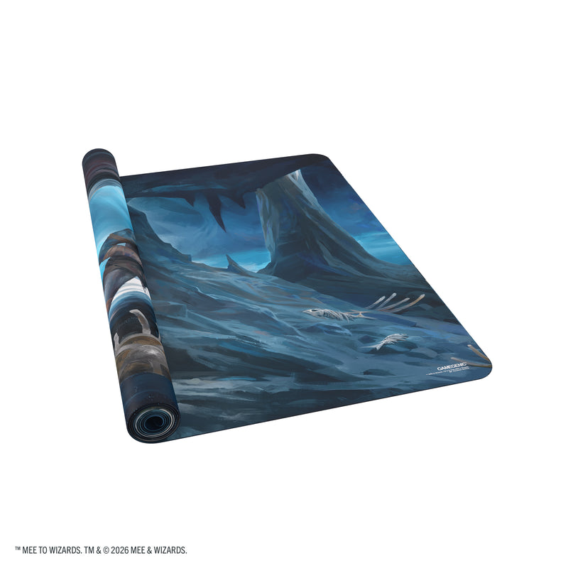 Load image into Gallery viewer, Magic: The Gathering | The Hobbit Prime Table-sized Playmat 6ft - Riddles in the Dark - View of partially rolled up playmat. 
