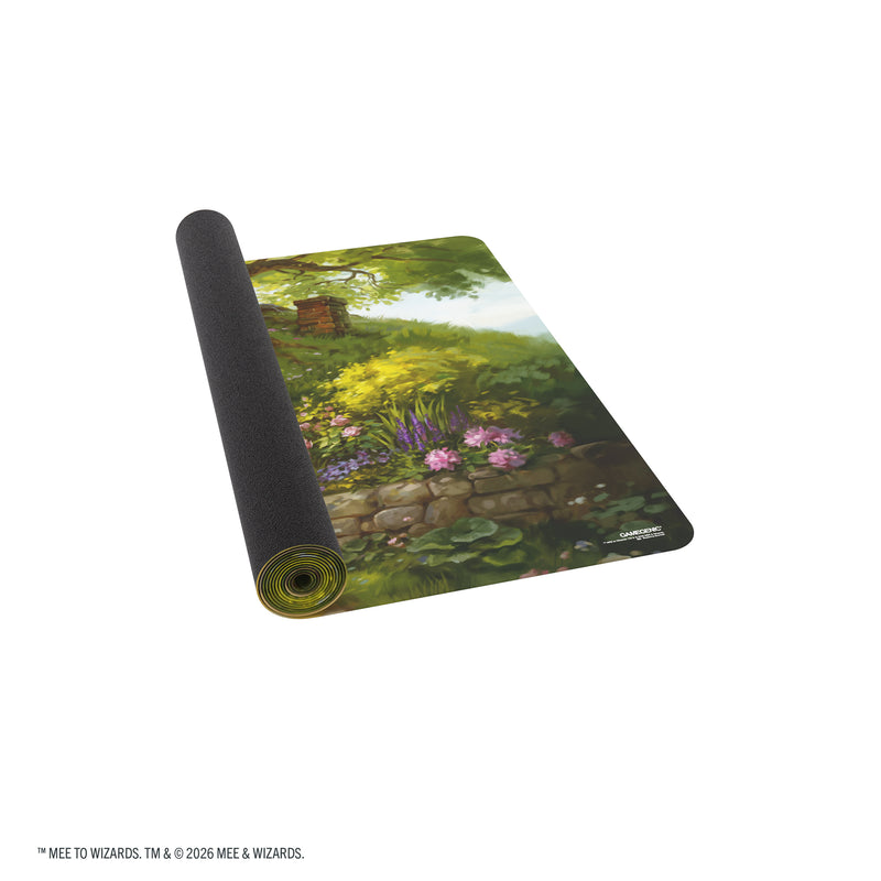 Load image into Gallery viewer, Magic: The Gathering | The Hobbit Prime Table-sized Playmat 8ft - The Fateful Encounter - View of front of partially rolled up playmat. 
