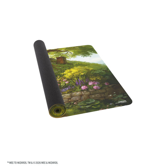 Magic: The Gathering | The Hobbit Prime Table-sized Playmat 8ft - The Fateful Encounter - View of front of partially rolled up playmat. 