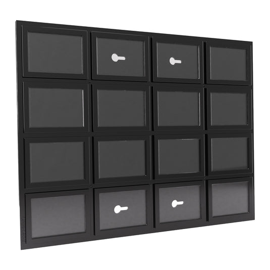Card Case Gallery - View of empty black card case gallery displayed horizontally. 