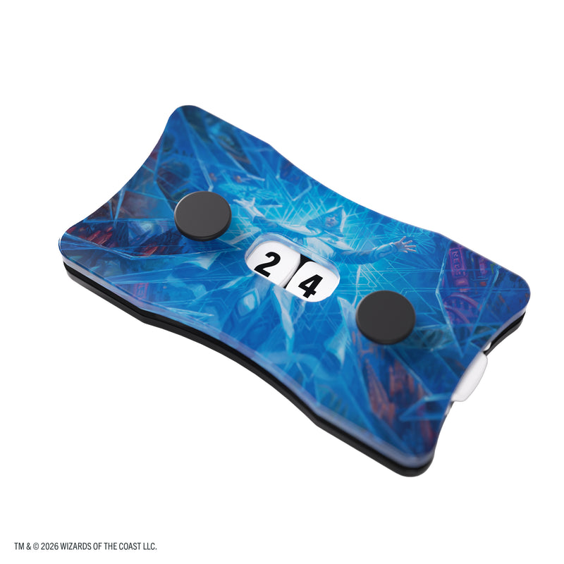 Load image into Gallery viewer, Magic: The Gathering | Reality Fracture Double Life Counter - Overwrite the Multiverse - View of front of life counter featuring art of Magic the Gathering character on blue background.
