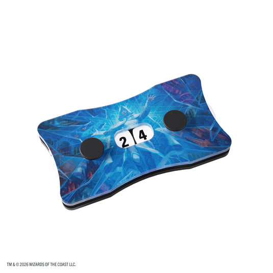 Magic: The Gathering | Reality Fracture Double Life Counter - Overwrite the Multiverse - View of front of life counter featuring art of Magic the Gathering character on blue background.