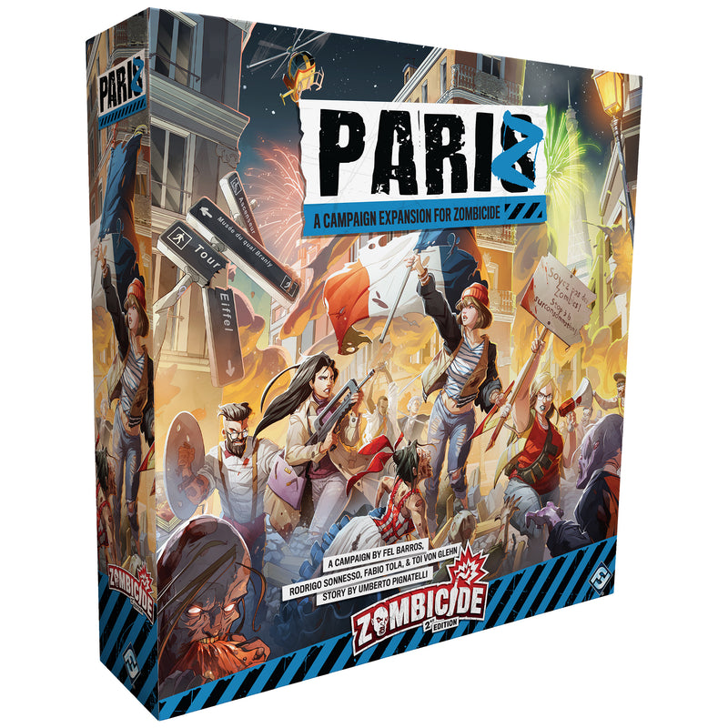 Load image into Gallery viewer, Zombicide 2nd Edition: PariZ - Front of box with art of people fighting off zombies in Paris. 
