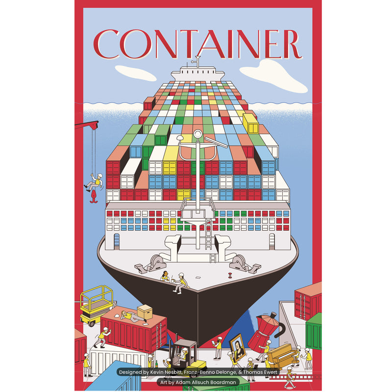 Load image into Gallery viewer, Container Board Game - front of box featuring illustrations of shipping containers on a ship. 
