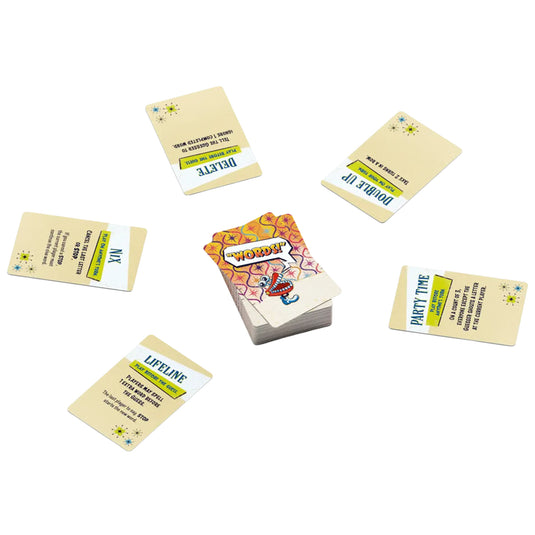 Jibber Jabble Party Game - Sample cards show including 'Party Time' and 'Lifeline' cards. 