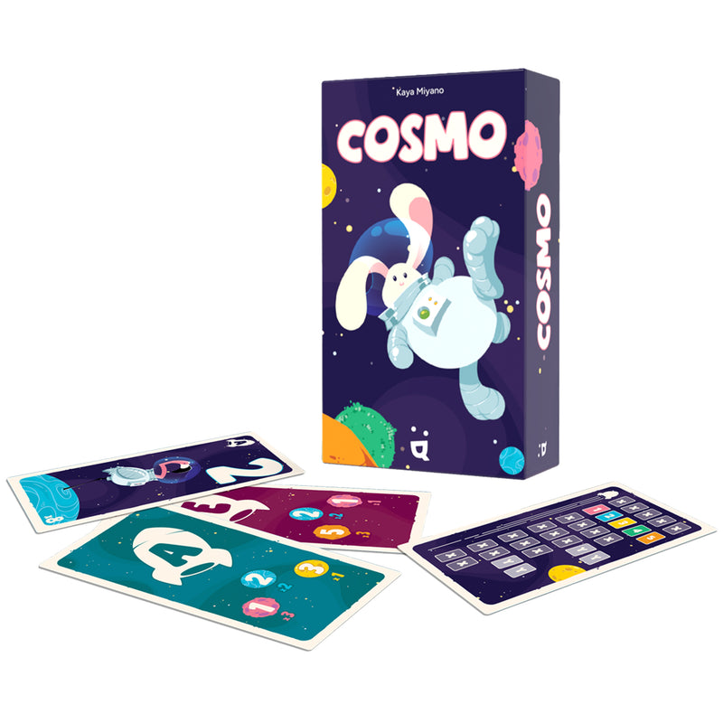 Load image into Gallery viewer, Cosmo Card Game - box, cards, and game board displayed. 
