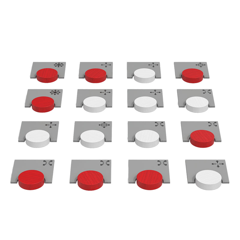 Load image into Gallery viewer, Alto Board Game - view of setup game showing gray tiles and white and red circular tokens. 
