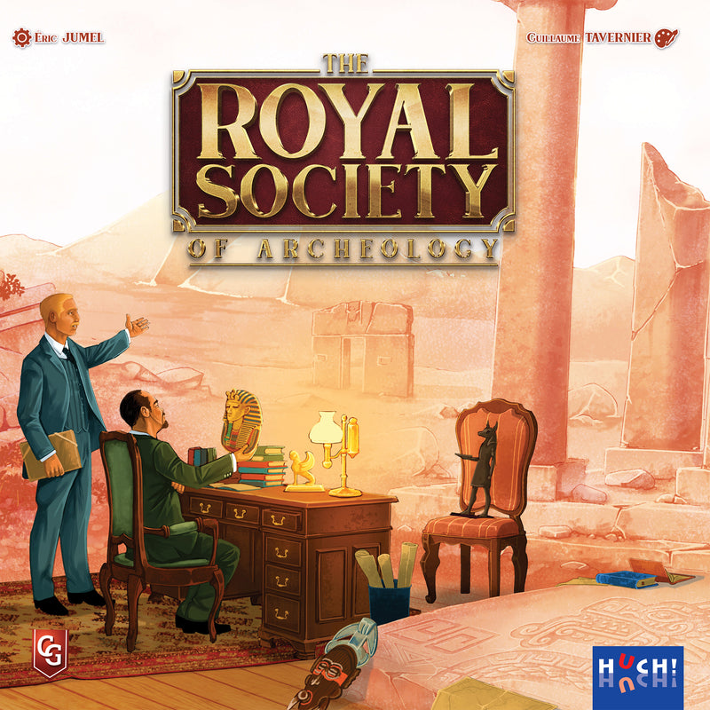 Load image into Gallery viewer, The Royal Society of Archeology - Front of box featuring art of archeologists and ancient ruins. 
