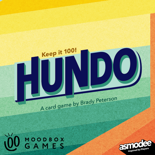 Promotional banner for Hundo Card game with moodbox games and asmodee logos - banner links to Hundo product page.