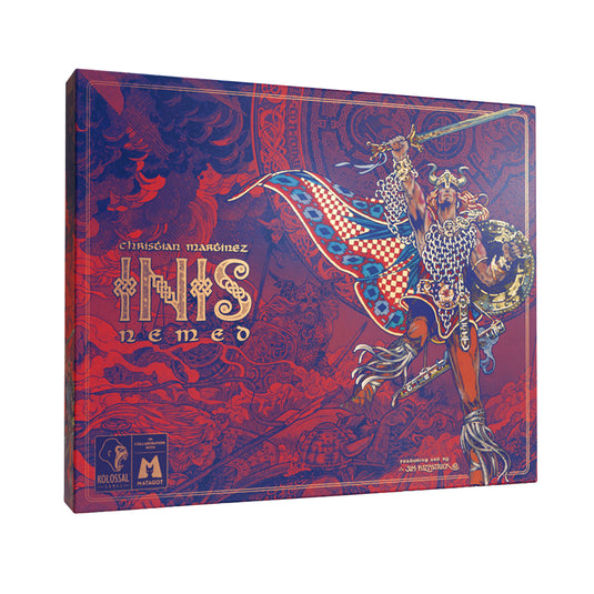 Inis Nemed Board Game Expansion - front of box with celtic art design.