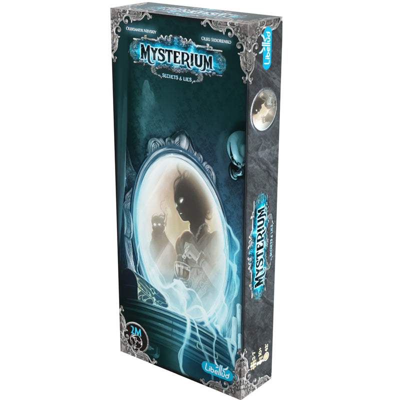 Load image into Gallery viewer, Mysterium Secrets &amp; Lies Refresh Board Game Expansion - front of box featuring illustration of ghost in mirror.

