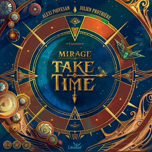 Take Time: Mirage Expansion - Front of packaging with blue and gold clock design. 