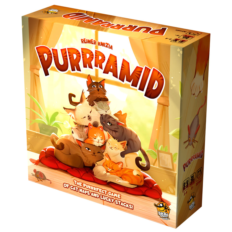 Load image into Gallery viewer, Purrramid Board Game - front of box featuring art of cats.
