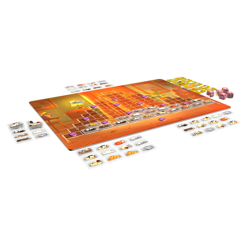 Load image into Gallery viewer, Purrramid Board Game - view of setup game including game board and cat tiles.

