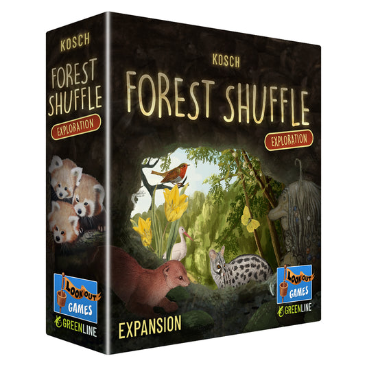Forest Shuffle: Exploration Expansion - front of box featuring illustrations of trees and animals.