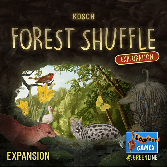 Forest Shuffle: Exploration Expansion - front of box featuring illustrations of trees and animals.