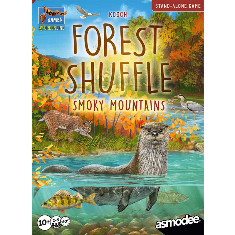 Load image into Gallery viewer, Forest Shuffle Smoky Mountains - Front of box featuring art of wildlife. Box lists it is for ages 10+ and 2 to 5 players.
