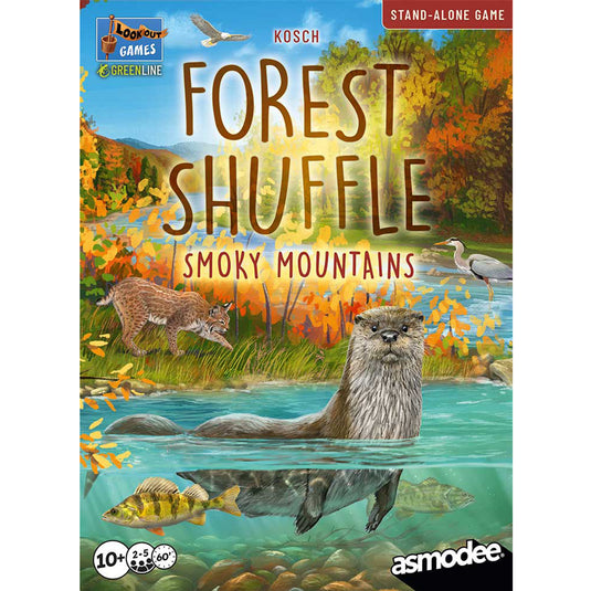 Forest Shuffle Smoky Mountains - Front of box featuring art of wildlife. Box lists it is for ages 10+ and 2 to 5 players.