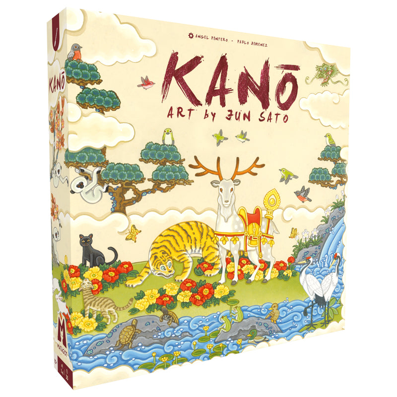 Load image into Gallery viewer, Kano Board Game - Front of box featuring illustrations of various animals including frogs, a turtle, a white deer, and a tiger. 
