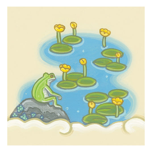 Kano Board Game - Illustration of a frog sitting next to a pond with lily pads. 