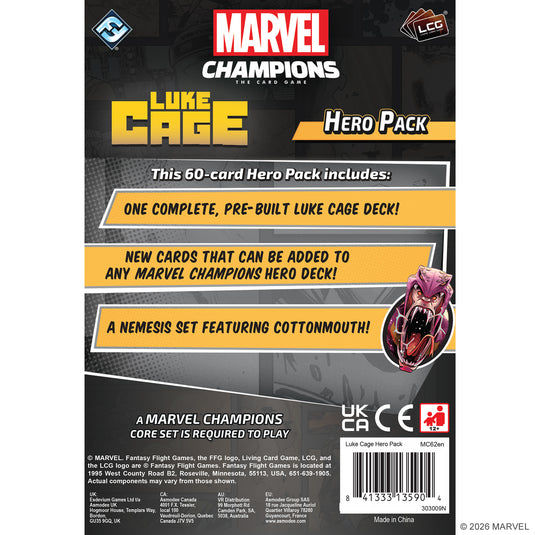 Marvel Champions: The Card Game - Luke Cage Hero Pack - Back of packaging with overview and contents list. 