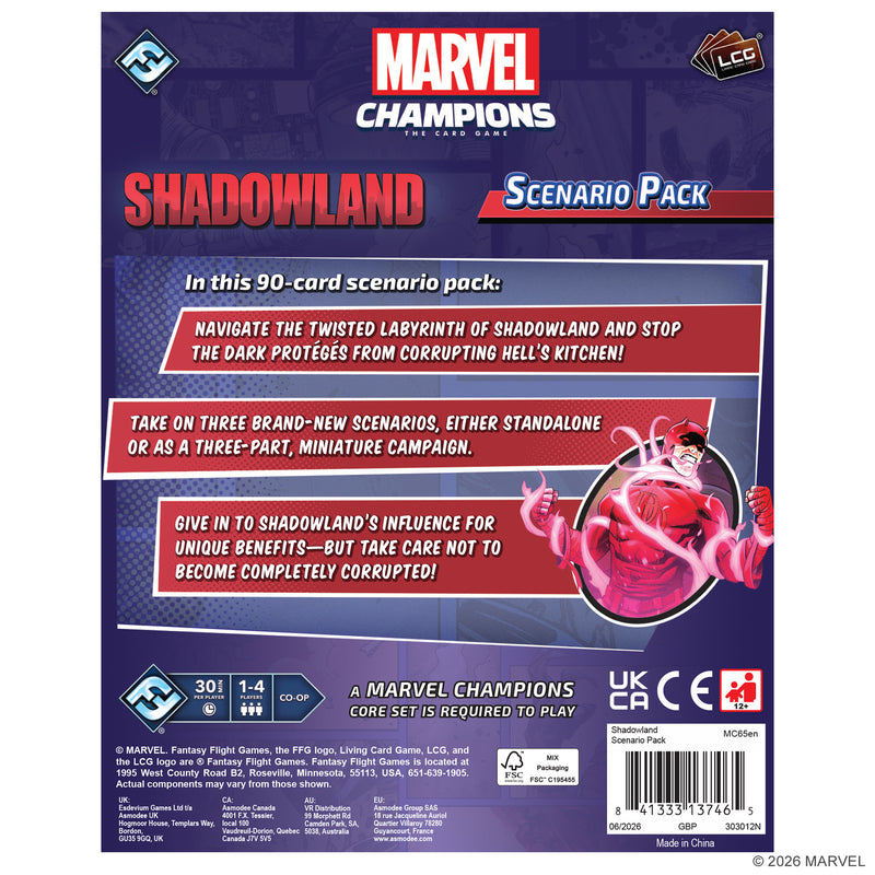 Load image into Gallery viewer, Marvel Champions: The Card Game - Back of packaging with overview and barcode. 
