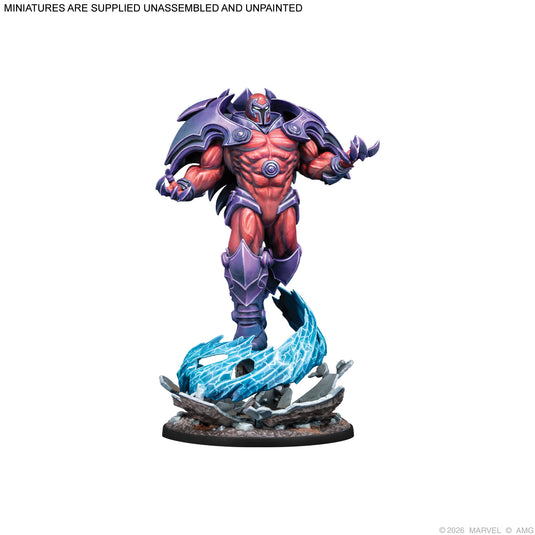 Marvel: Crisis Protocol - Onslaught - Onslaught miniature displayed with note that miniatures are supplied unassembled and unpainted.